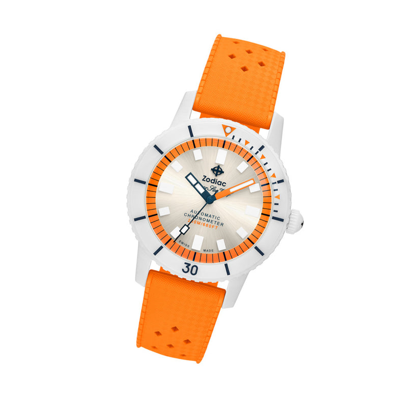Zodiac Super Seawolf Ceramic COSC Automatic Dive Watch with Silver Dial #ZO9591 tilt