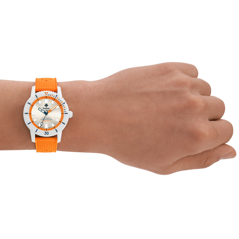 Zodiac Super Seawolf Ceramic COSC Automatic Dive Watch with Silver Dial #ZO9591 wrist