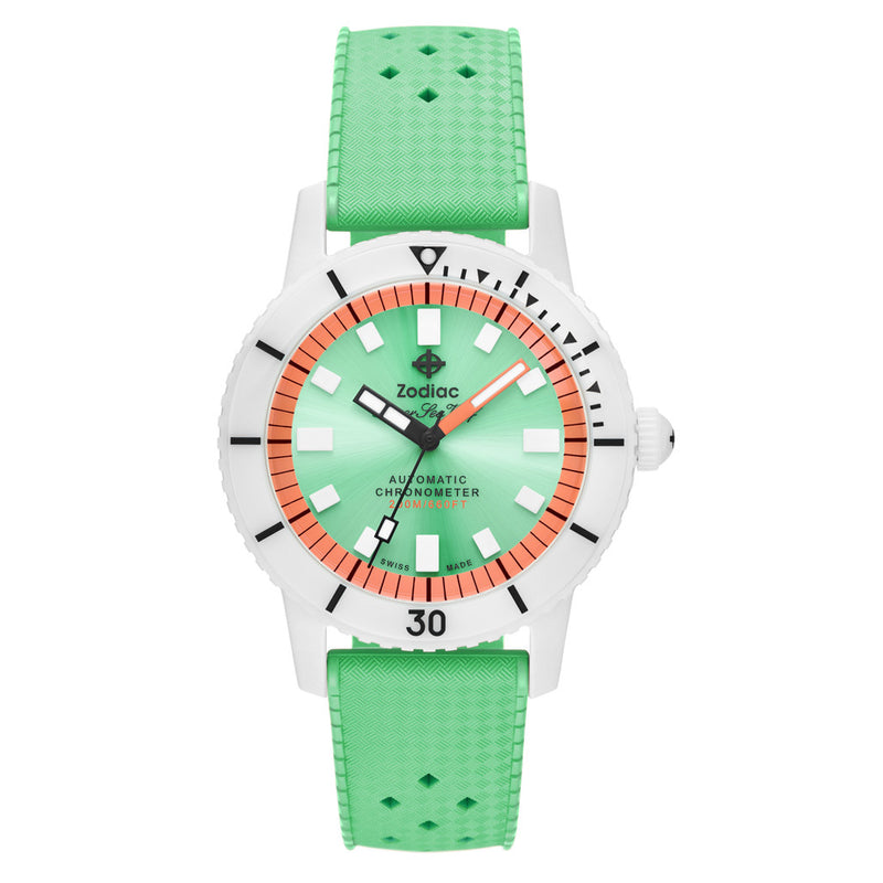 Zodiac Super Seawolf Ceramic COSC Automatic Dive Watch with Green Dial #ZO9592 zoom