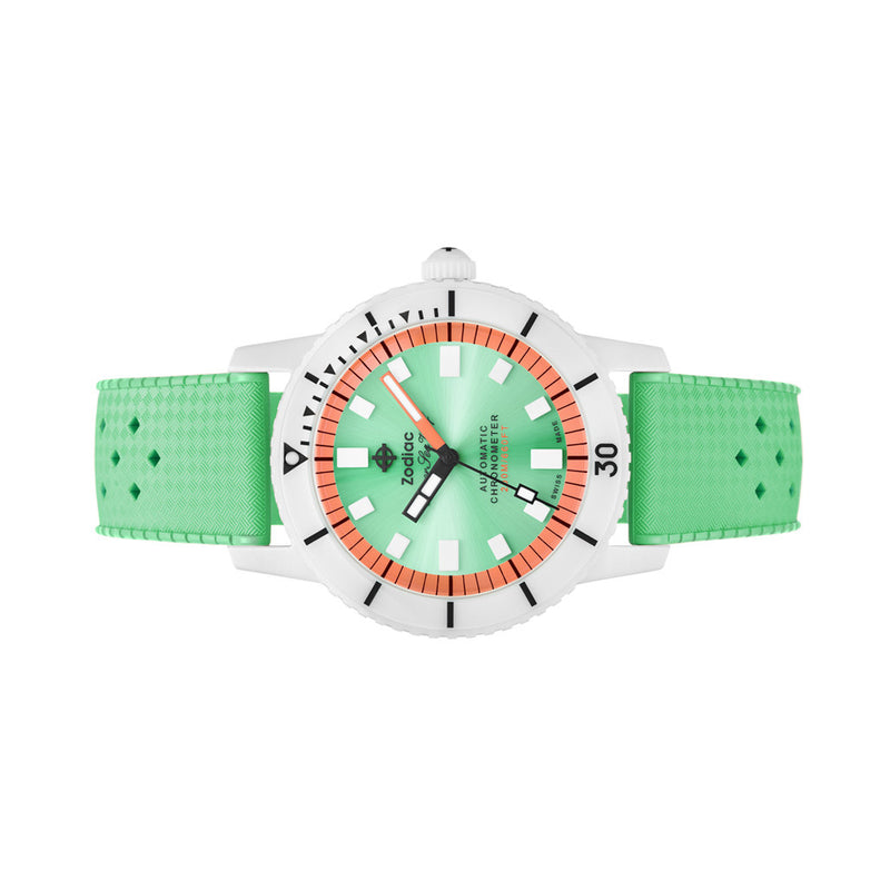 Zodiac Super Seawolf Ceramic COSC Automatic Dive Watch with Green Dial #ZO9592 side