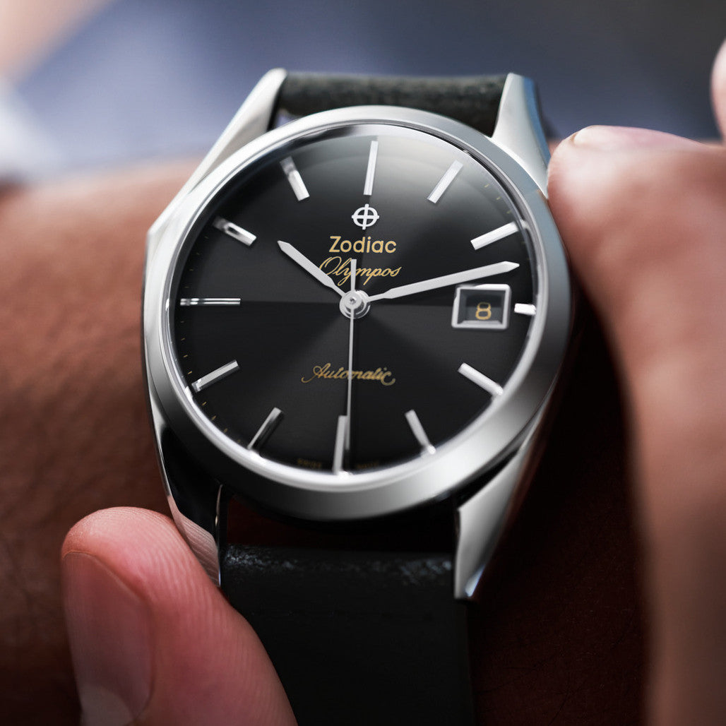 Zodiac Olympos Automatic Black Leather Watch #ZO9700 — Long Island