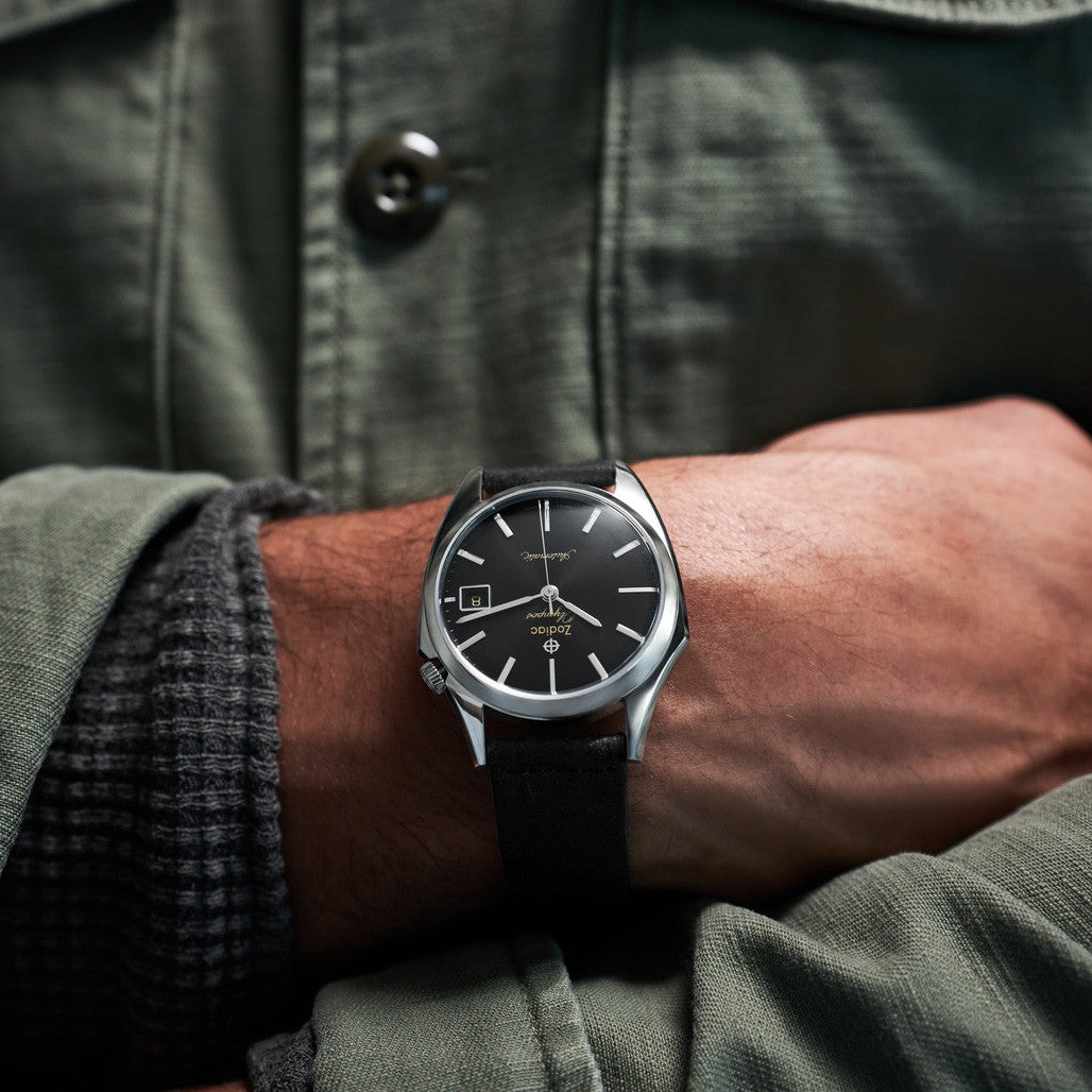 Zodiac Olympos Automatic Black Leather Watch #ZO9700 — Long Island