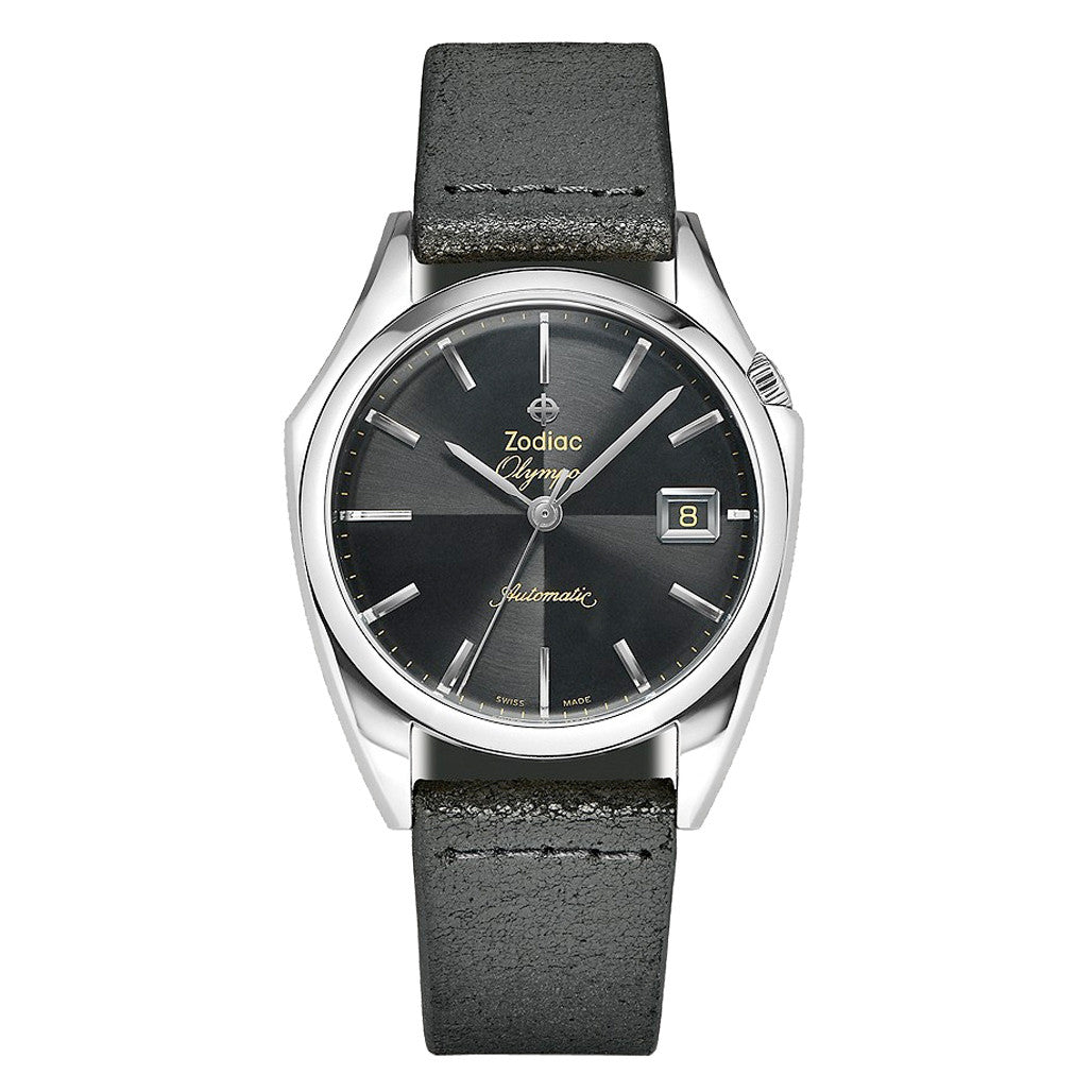 Zodiac Olympos Automatic Black Leather Watch #ZO9700 — Long Island