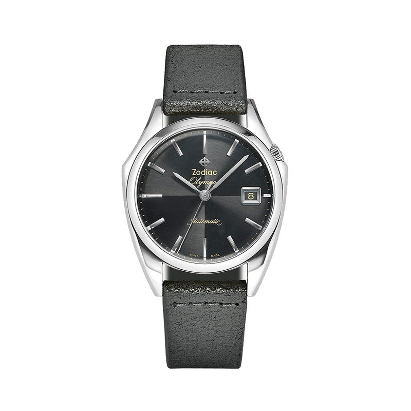 Zodiac Olympos Automatic Black Leather Watch #ZO9700