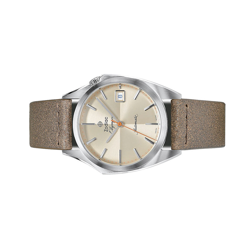 Zodiac Olympos Automatic Brown Leather Watch #ZO9702 side