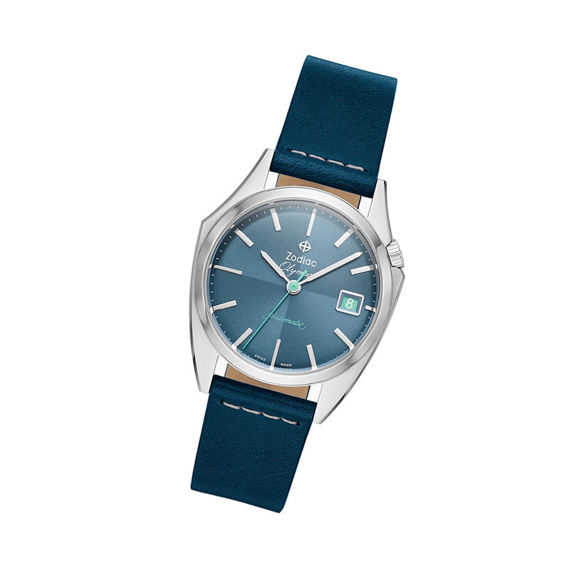 Zodiac Olympos Automatic Blue Leather Watch #ZO9711 tilt
