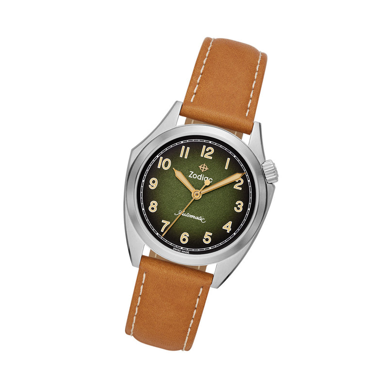 Zodiac Olympos Automatic Watch with Textured Green Dial #ZO9713 tilt