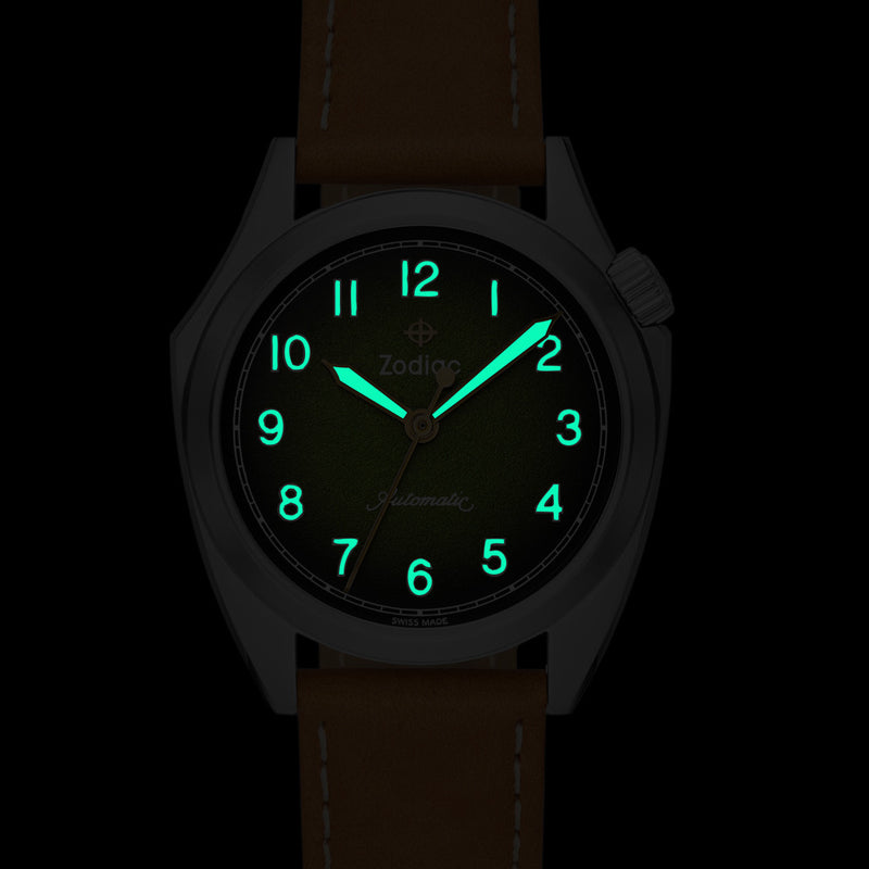 Zodiac Olympos Automatic Watch with Textured Green Dial #ZO9713 lume