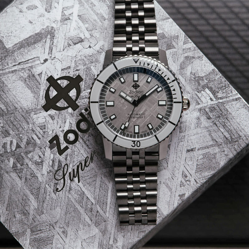 Zodiac Super Sea Wolf Gun Metal Watch with Meteorite Dial #ZO9292