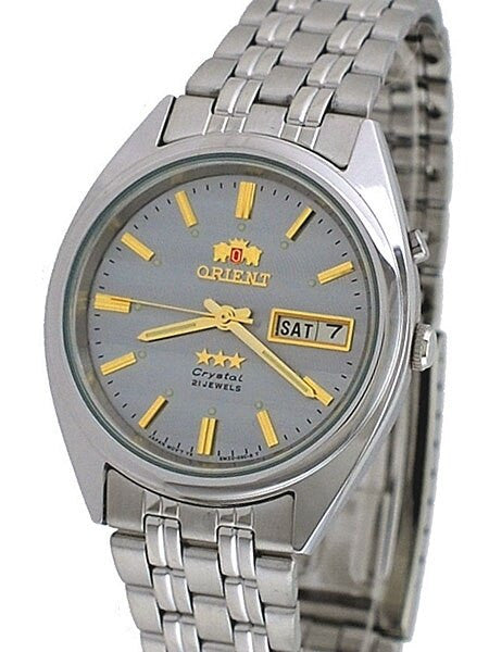Orient Automatic Watch with Louver-Like Grey Dial, Day-Date and SS Bracelet #EM0401PK