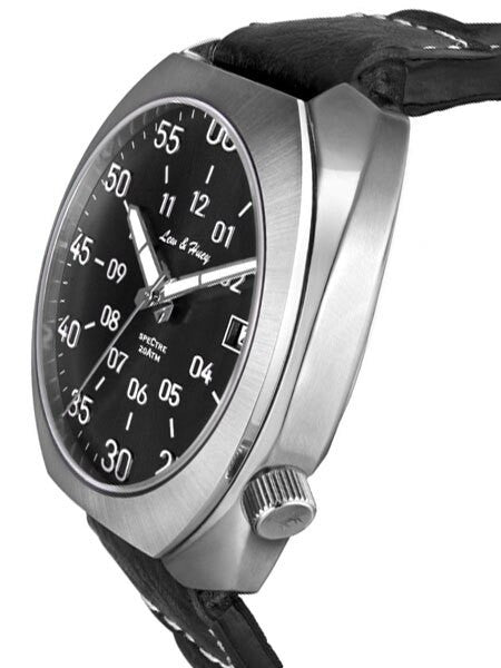 Lew and Huey Classic Flieger-Style, Automatic Pilot Watch with High Quality Leather Strap #Spectre-3Q-Black
