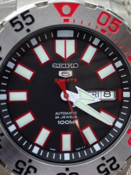 Scratch and Dent - Seiko 43mm Sports 5 Automatic 24-Jewel Watch with Day and Date, Black Dial #SRP485K1-SND