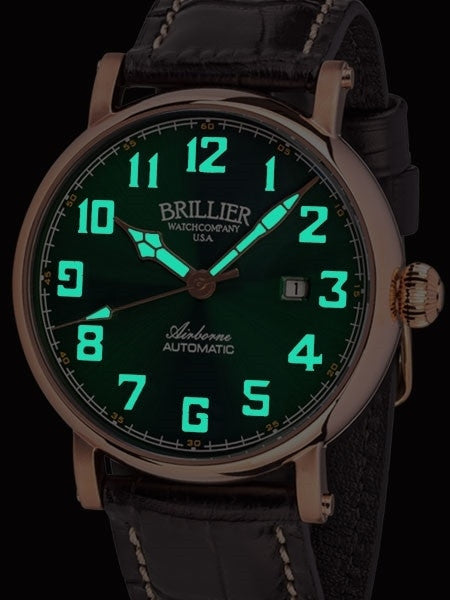 Brillier Green 43mm Airborne Automatic Watch with Horween Leather Strap #BR-17