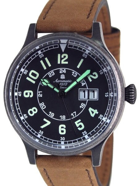 Aeromatic 1912 Retro Styled Aviator Quartz Watch, Aged Patina Case #A1254B