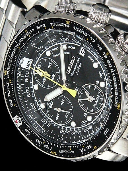 Seiko SNA411P1 Quartz Flightmaster Chronograph Watch with Alarm Function