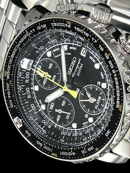 Scratch and Dent - Seiko SNA411P1 Quartz Flightmaster Chronograph Watch with Alarm