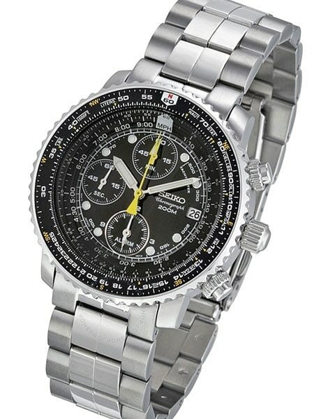 Scratch and Dent - Seiko SNA411P1 Quartz Flightmaster Chronograph Watch with Alarm