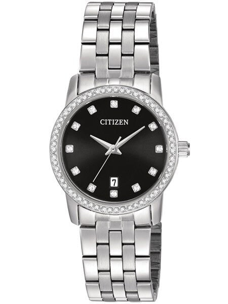 Citizen Ladies Dress Watch with Swarovski Crystals, Radiant Black Dial #EU6030-56E