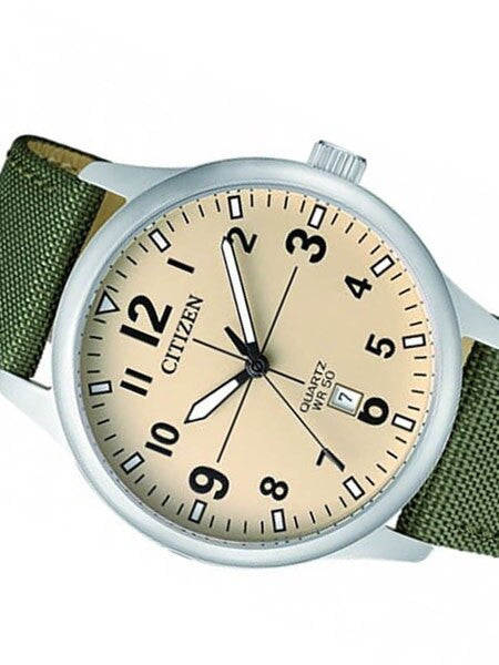 Citizen Champagne Dial Quartz Watch with Green Nylon Strap #BI1050-05X