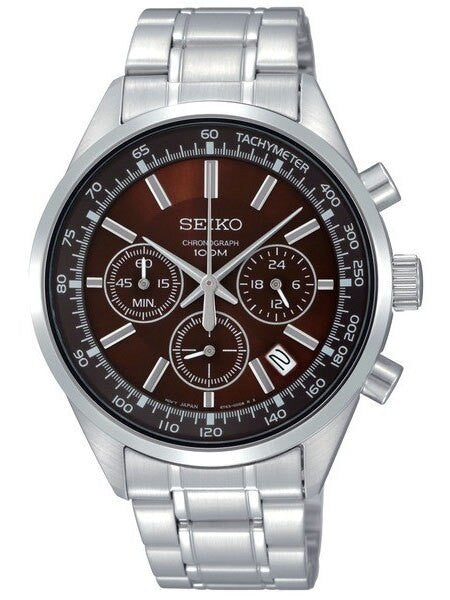Seiko Quartz Analog Chronograph Sports Watch, Brown Dial #SSB041P1