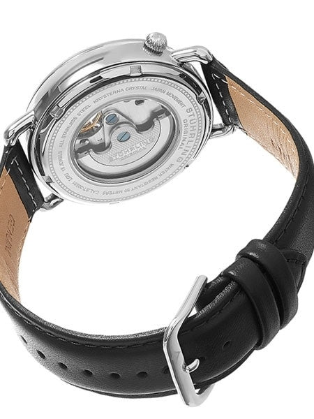 Stuhrling Quartz Watch with Decorative Skeleton Movement, Mother-of-Pearl and Silver Dial #693.01