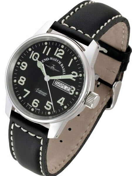 Zeno Mens Day-Date Pilot Watch with Black Dial and Swiss Automatic Movement #6554DD-a1