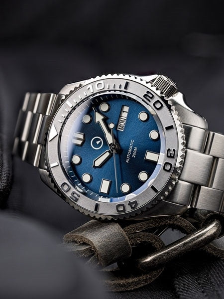 Islander Automatic Dive Watch with Bracelet, Double-Domed AR Sapphire Crystal, and Embossed Ceramic Bezel Insert #ISL-18