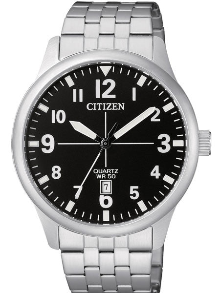 Citizen Black Dial Quartz Watch with Stainless Steel Bracelet #BI1050-81F