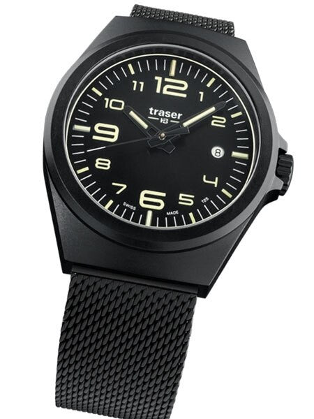 Traser P59 Essential M Black Dial Watch w/Trigalight + SuperLuminova #108206