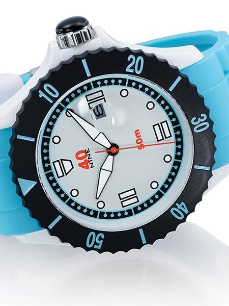 40Nine White Plastic 40mm Case with Blue Silicone Rubber Strap #40NINE03-BLUE40