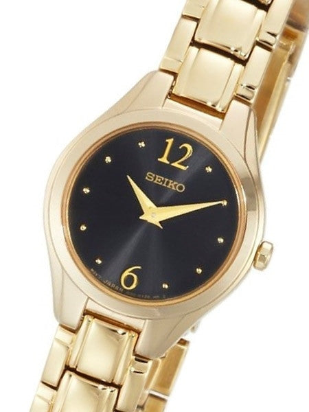 Seiko Goldtone Women's Quartz Dress Watch with Charcoal Dial, Goltone Hands and Markers #SUJG08