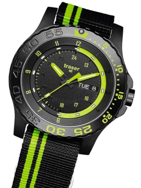 Traser Green Spirit Watch with Sapphire Crystal and striped black strap #105542