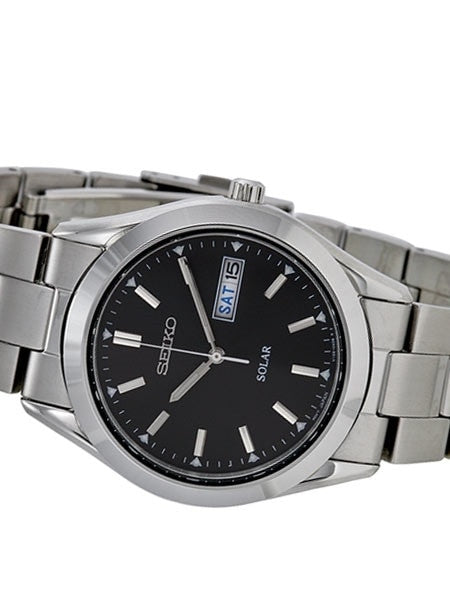 Seiko Black Dial, Solar Watch with 36mm Stainless Steel Case and Bracelet #SNE039