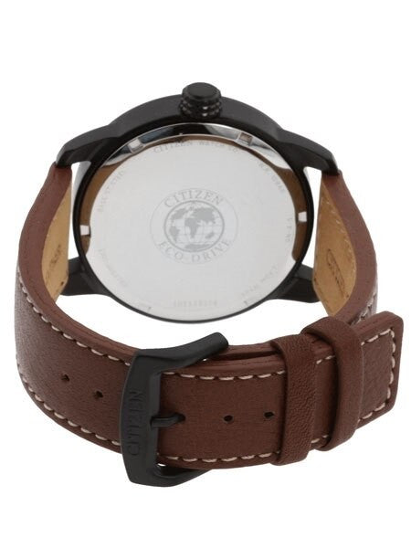 Citizen Eco-Drive Black PVD Sport Watch with Brown Leather Strap #BM8475-26E