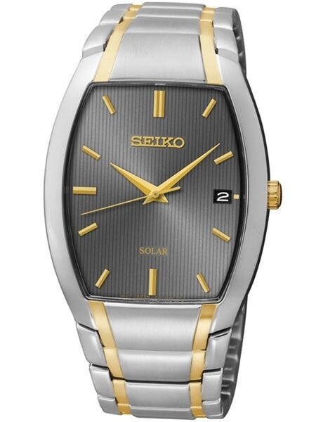 Seiko Solar Watch with Two-Tone Tonneau Stainless Steel Case and Matching Bracelet #SNE334
