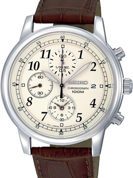 Seiko Quartz Chronograph with 12-Hour Totalizer Function and Beige Dial  #SNDC31P1