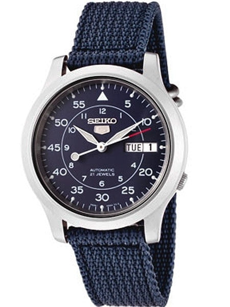 Seiko 5 Military Blue Dial Automatic Watch with Blue Canvas Strap #SNK807K2
