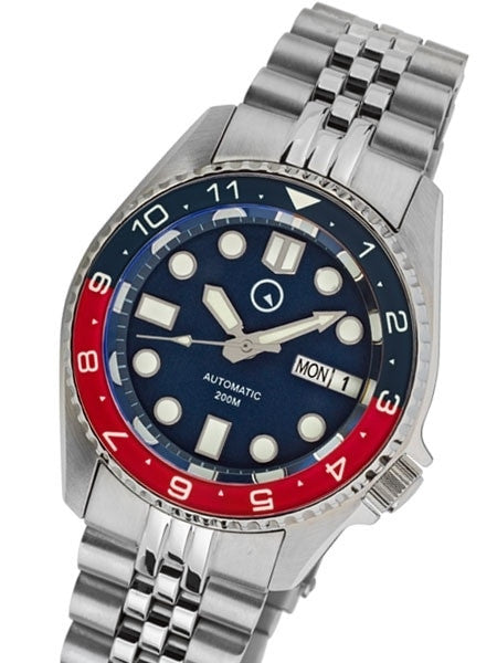 Islander 38mm Automatic Dual-Time Watch with Solid-Link Bracelet, AR Sapphire Crystal, and Luminous Sapphire Bezel Insert #ISL-51