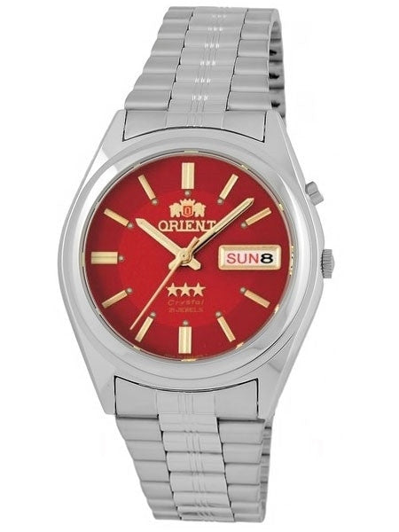 Orient Automatic Watch with Red Dial, Day-Date and SS Bracelet #EM6Q00DH