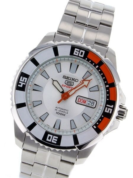 Seiko 44mm Sports 5, 24-Jewel Automatic Watch with Day and Date Window #SRP201