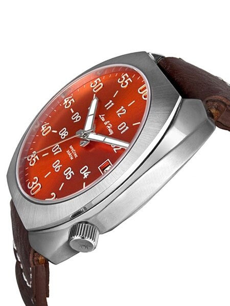 Lew and Huey Classic Flieger-Style, Automatic Pilot Watch with High Quality Leather Strap #Spectre-3Q-Orange