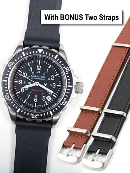 Marathon Swiss Made, TSAR Quartz Military Divers Watch + Two Bonus Leather Straps #WW194007-BN