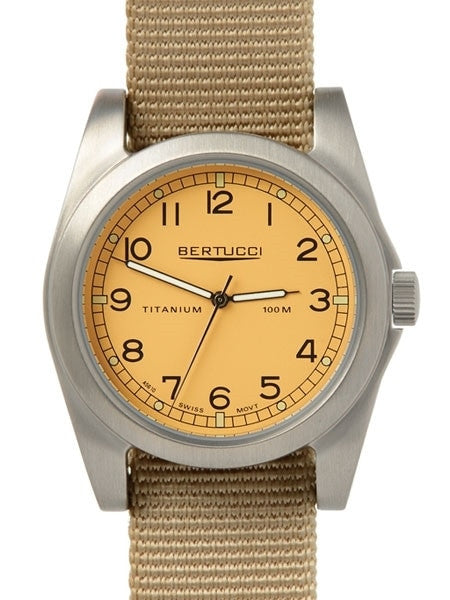 Bertucci A-3T Vintage 42 Titanium Watch with Khaki Nylon Strap #13306