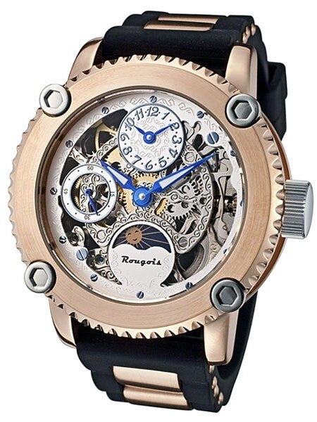 Dual Time Rougois Skeleton Mechanical Watch with Day-Night Moonphase #3286M-RGS-1