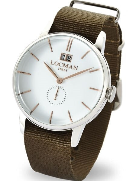 Locman 1960's Collection Big Date Quartz Dress Watch with 41mm Case #0252V08-00WHRGNG