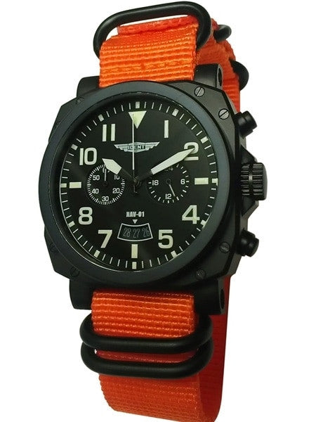 Trintec Chronograph with Black PVD Case and Orange Nylon Strap #NAV-01WO