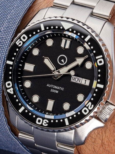Islander Automatic Dive Watch with Solid-Link Bracelet, AR Sapphire Crystal, and Luminous Ceramic Bezel Insert #ISL-02