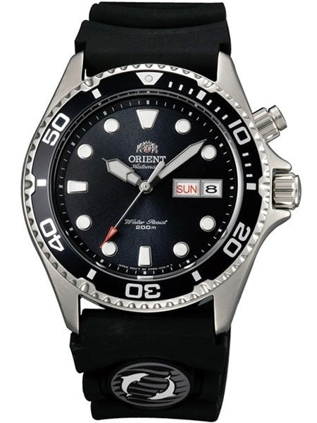 SCRATCH AND DENT - Orient Ray Black Dial 21-Jewel Automatic Dive Watch on Rubber Strap #EM6500BB