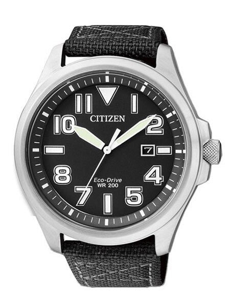 Citizen Military Watch Eco-Drive Black Dial with Black Nylon Strap #AW1410-24E