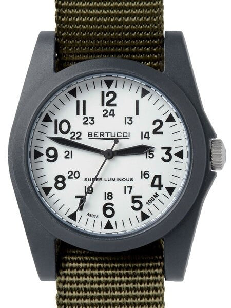 Bertucci A-3P Sportsman Vintage Field Watch with a 42mm Black Case, Luminous Dial - 13356